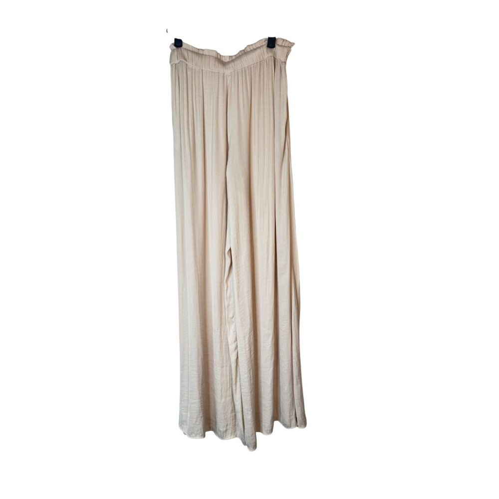 Zara XS Beige Wide-Leg Palazzo Pants Lightweight Flowy Elastic Waist